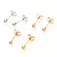 304 Stainless Steel Ball Stud Earrings, Round, Mixed Color, 14x3mm, Pin: 0.8mm, 3 pairs/board(EJEW-C501-10A)