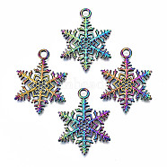 Rainbow Color Alloy Pendants, Cadmium Free & Lead Free, Snowflake, 34x25.5x2mm, Hole: 3mm(X-PALLOY-S180-068-RS)