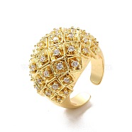 Clear Cubic Zirconia Round Dome Open Cuff Ring, Brass Jewelry for Women, Golden, US Size 6 3/4(17.1mm)(RJEW-C055-04G)