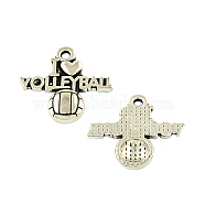 Tibetan Style Alloy Message Pendants, Sports Charms, I Love Volleyball, Cadmium Free & Lead Free, Antique Silver, 19x20.7x3mm, Hole: 2mm, about 333pcs/500g(TIBEP-Q043-099-RS)