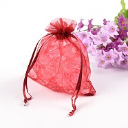 Organza Gift Bags, with Drawstring, Rectangle, Dark Red, 12x10cm(OP003)