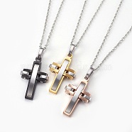 304 Stainless Steel Pendant Necklaces, with Lobster Claw Clasps, Cross, Mixed Color, 17.9 inch(45.6cm), Pendant: 28.5x18x4.5mm(NJEW-O112-09)