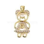 Rack Plating Brass Micro Pave Cubic Zirconia Pendants, Long-Lasting Plated, Lead Free & Cadmium Free, Bear Charms, Real 18K Gold Plated, 26x14x3mm, Hole: 4x3mm(ZIRC-F142-08G)