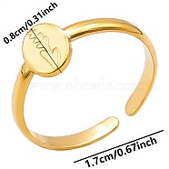 Minimalist Oval with Flower 304 Stainless Steel Wide Band Cuff Open Rings for Women(PL9348-2)