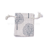 Burlap Packing Pouches, Drawstring Bags, Rectangle with Tree of Life Pattern, Colorful, 8.7~9x7~7.2cm(ABAG-I001-7x9-16)