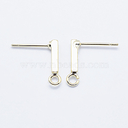 Long-Lasting Plated Brass Stud Earring Findings, with Loop, Real 18K Gold Plated, Nickel Free, Rectangle, 14x2x2mm, Hole: 1.5mm, Pin: 1mm(X-KK-K204-163G-NF)