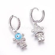 (Jewelry Parties Factory Sale)Brass Cubic Zirconia Hoop Earrings, Dangle Earrings, Girl, Platinum, Sky Blue, 33mm, Pendant: 18x12x3mm, Pin: 1mm(EJEW-O084-01P-C)