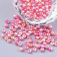 Rainbow ABS Plastic Imitation Pearl Beads, Gradient Mermaid Pearl Beads, Round, Hot Pink, 9.5~10x9mm, Hole: 1.6mm, about 1000pcs/500g(OACR-Q174-10mm-04)