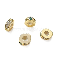 Brass Micro Pave Cubic Zirconia Beads, Real 18K Gold Plated, Green, 10x9x4mm, Hole: 1.4mm(KK-K361-03B-G)