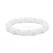Natural White Jade & Synthetic Crackle Quartz Round Beaded Stretch Bracelet for Women, Snow, Inner Diameter: 2-1/8 inch(5.4cm), Beads: 8mm(BJEW-JB08528-03)