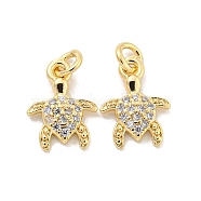 Brass Micro Pave Clear Cubic Zirconia Charms, Turtle, 12x8.5x2mm, Hole: 2.5mm(KK-Z044-14A)