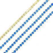 Brass Rhinestone Strass Chains, Rhinestone Cup Chain, Imitate Luminous Style, Raw(Unplated), Capri Blue, 1.5x1.5mm, about 18.70 Feet(5.7m)/Strand(CHC-N017-003A-B08)
