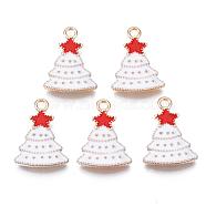 Alloy Enamel Pendants, Cadmium Free & Lead Free, Christmas Trees, Light Gold, Creamy White, 22.5x16x2mm, Hole: 2mm(ENAM-S115-025)