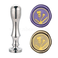 DIY Scrapbook, Brass Wax Seal Stamp Flat Round Head and Handle, Silver Color Plated, Tree Pattern, 25mm(AJEW-WH0147-033)
