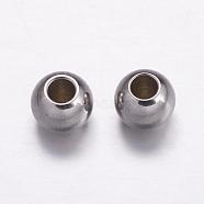 304 Stainless Steel Spacer Beads, Round, Stainless Steel Color, Hole: 1.5mm, 5x4.5mm(STAS-K146-059-A)