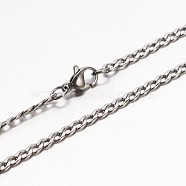 Boy's 304 Stainless Steel Curb Chain Necklaces, with Lobster Claw Clasp, Faceted, Stainless Steel Color, 19.7 inch(50cm)(NJEW-E026-13P)