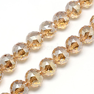 Electroplate Glass Bead Strands, Faceted, Round, PeachPuff, 13~14x13~14mm, Hole: 1.5mm, about 50pcs/strand, 26 inch(EGLA-S137-14mm-05)