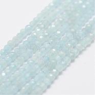 Natural Aquamarine Bead Strands, Grade A, Faceted, Round, 2mm, Hole: 0.5mm, about 160~179pcs/strand, 12.5 inch~12.9  inch(320~330mm)(G-P270-2mm-14)