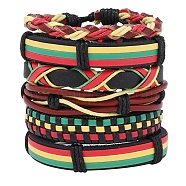 6Pcs 6 Style Adjustable Braided Imitation Leather Cord Bracelet Set with Waxed Cord for Men, Mixed Color, Inner Diameter: 2~3-1/8 inch(5.2~8cm), 1Pc/style(BJEW-F458-08)