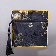 Square Chinese Style Cloth Tassel Bags, with Zipper, for Bracelet, Necklace, Slate Gray, 11.5x11.5cm(PW-WG62144-01)