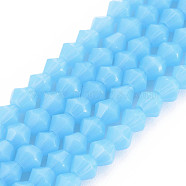 Opaque Solid Color Glass Beads Strands, Imitation Jade, Faceted, Bicone, Light Blue, 4.5x4mm, Hole: 1mm, about 92~96pcs/strand, 13.78~14.37 inch(GLAA-Q080-4mm-B11)
