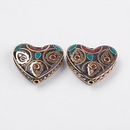 Handmade Indonesia Beads, with Brass Findings, Nickel Free, Heart, Unplated, Colorful, 29x31.5x8.5mm, Hole: 2mm(IPDL-E008-07A)