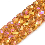 Electroplate Transparent Glass Beads Strands, Faceted, Column, Goldenrod, 5.5x5mm, Hole: 1.2mm, about 99pcs/strand, 21.85 inch(55.5cm)(EGLA-N002-13-B03)