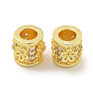 Rack Plating Brass Micro Pave Clear Cubic Zirconia European Beads, Large Hole Beads, Long-Lasting Plated, Lead Free & Cadmium Free, Column, Real 18K Gold Plated, 8.5x7.5mm, Hole: 4mm(KK-L215-300G)