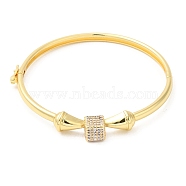 Brass Cube Hinged Bangle with Cubic Zirconia for Women, Real 16K Gold Plated, Inner Diameter: 2-3/8 inch(6cm)(BJEW-K229-04G)