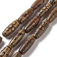Tibetan Style dZi Beads Strands, Natural & Dyed Agate Beads, Rice, Lighting & 5-Eye Pattern, 28.5~30x10mm, Hole: 2.5mm, about 10pcs/strand, 11.81''(30cm)(G-A024-01W)