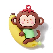 PVC Plastic Cartoon Pendants, Monkey with Banana, Yellow, 49x40x21mm, Hole: 3mm(KY-G017-D01)
