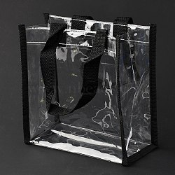Rectangle Clear PVC Bags, Gift Bags, Shopping Bags, with Ribbon Handles, Black, 38x20.4x0.95cm(ABAG-A002-01A-01)
