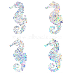 Waterproof PVC Laser No-Glue Stickers, Static Cling Frosted Rainbow Window Decals, 3D Sun Blocking, for Glass, Sea Horse Pattern, 18x8.6x0.02cm, 4pcs/bag(DIY-WH0304-221H)