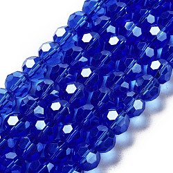 Electroplate Transparent Glass Beads Strands, Faceted, Round, Pearl Luster Plated, Blue, 10mm, Hole: 1.2mm, about 65~69pcs/strand, 23.03~24.49 inch(58.5~62.2cm)(EGLA-A035-T10mm-A21)