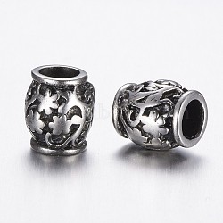304 Stainless Steel European Beads, Barrel, Large Hole Beads, Antique Silver, 9.5x8.2mm, Hole: 5mm(STAS-A032-015AS)