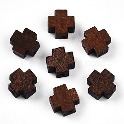 Natural Wood Beads, Dyed, Cross, Saddle Brown, 10~10.5x10~10.5x4.5~5mm, Hole: 1.6~1.8mm(WOOD-N016-70A)