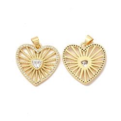 Rack Plating Brass Micro Pave  Cubic Zirconia Pendants, Cadmium Free & Lead Free, Long-Lasting, Heart, Real 18K Gold Plated, 22.5x22x2mm, Hole: 3x5mm(KK-B068-49G)