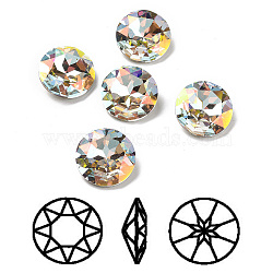 Light AB Style K9 Glass Rhinestone Cabochons, Pointed Back & Back Plated, Faceted, Flat Round, Light Crystal AB, 14x6.9mm(RGLA-J033-C-001LA)