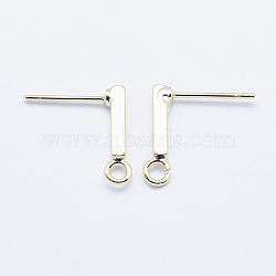 Long-Lasting Plated Brass Stud Earring Findings, with Loop, Real 18K Gold Plated, Nickel Free, Rectangle, 14x2x2mm, Hole: 1.5mm, Pin: 1mm(X-KK-K204-163G-NF)