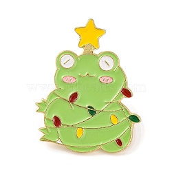 Christmas Frog Tree with Star Alloy Enamel Pins for Backpack Clothes, Green Yellow, 31x24mm(JEWB-A024-01D)