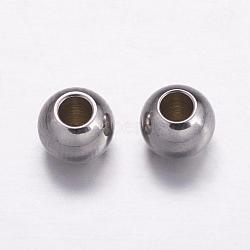 Tarnish Resistant 304 Stainless Steel Spacer Beads, Round, Stainless Steel Color, Hole: 1.5mm, 5x4.5mm(STAS-K146-059-A)