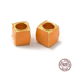 Matte Gold Color 925 Sterling Silver Beads, with Enamel, Square, Orange, 5x5x5mm, Hole: 3mm(STER-M113-23B-04MG)