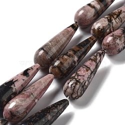 Natural Rhodonite Beads Strands, Teardrop, 30~30.5x10~10.5mm, Hole: 1.4mm, about 6pcs/strand, 7.13~7.20 inch(18.1~18.3cm)(G-P528-H16-01)