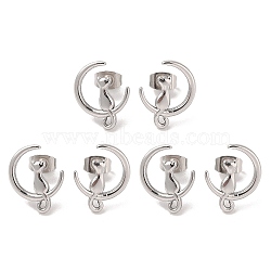 Non-Tarnish 3 Pairs 304 Stainless Steel Moon Cat Stud Earrings for Women, Stainless Steel Color, 16x13mm(EJEW-K279-05P)