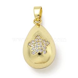 Rack Plating Brass Micro Pave Clear Cubic Zirconia Pendants, with Jump Ring, Cadmium Free & Lead Free, Long-Lasting Plated, Teardrop, Star, 24.5x14x13~13.5mm, Hole: 5.5x3.5mm(KK-E114-02G-01)