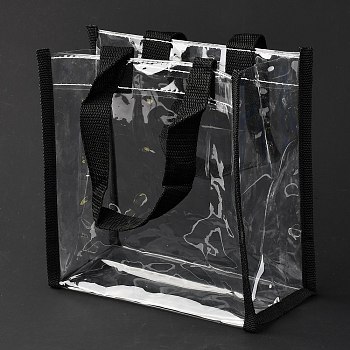 Rectangle Clear PVC Bags, Gift Bags, Shopping Bags, with Ribbon Handles, Black, 38x20.4x0.95cm