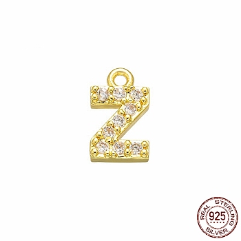 Real 18K Gold Plated 925 Sterling Silver Micro Pave Clear Cubic Zirconia Charms, Initial Letter, Letter Z, 8.5x5x1.5mm, Hole: 0.9mm