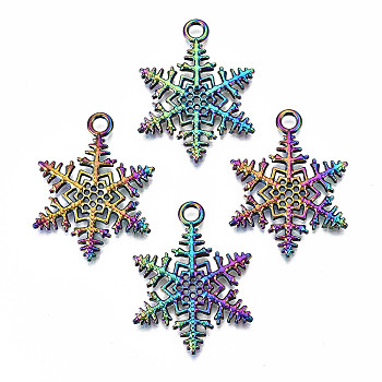 Rainbow Color Alloy Pendants, Cadmium Free & Lead Free, Snowflake, 34x25.5x2mm, Hole: 3mm