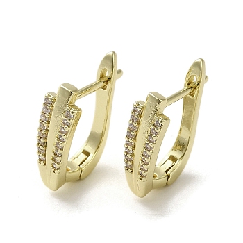 Brass Micro Pave Cubic Zirconia Arch Hoop Earring, Long-Lasting Plated, Golden, 16x5mm