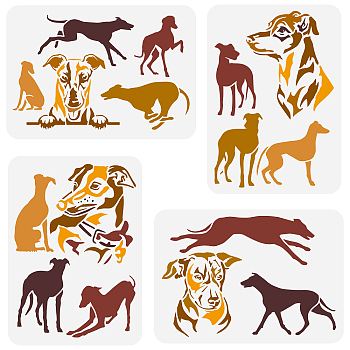 4Pcs 4 Styles PET Hollow Out Drawing Painting Stencils, for DIY Scrapbook, Photo Album, Dog, 297x210mm, 1pc/style